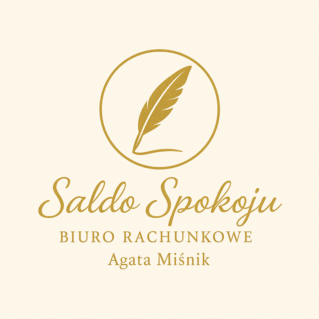 Logo Biura Rachunkowego Saldo Spokoju Agata Miśnik – złote pióro w okręgu.