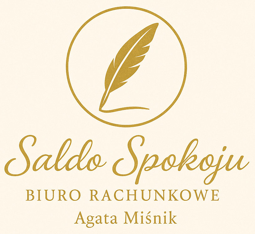 Logo Biura Rachunkowego Saldo Spokoju Agata Miśnik – złote pióro w okręgu.